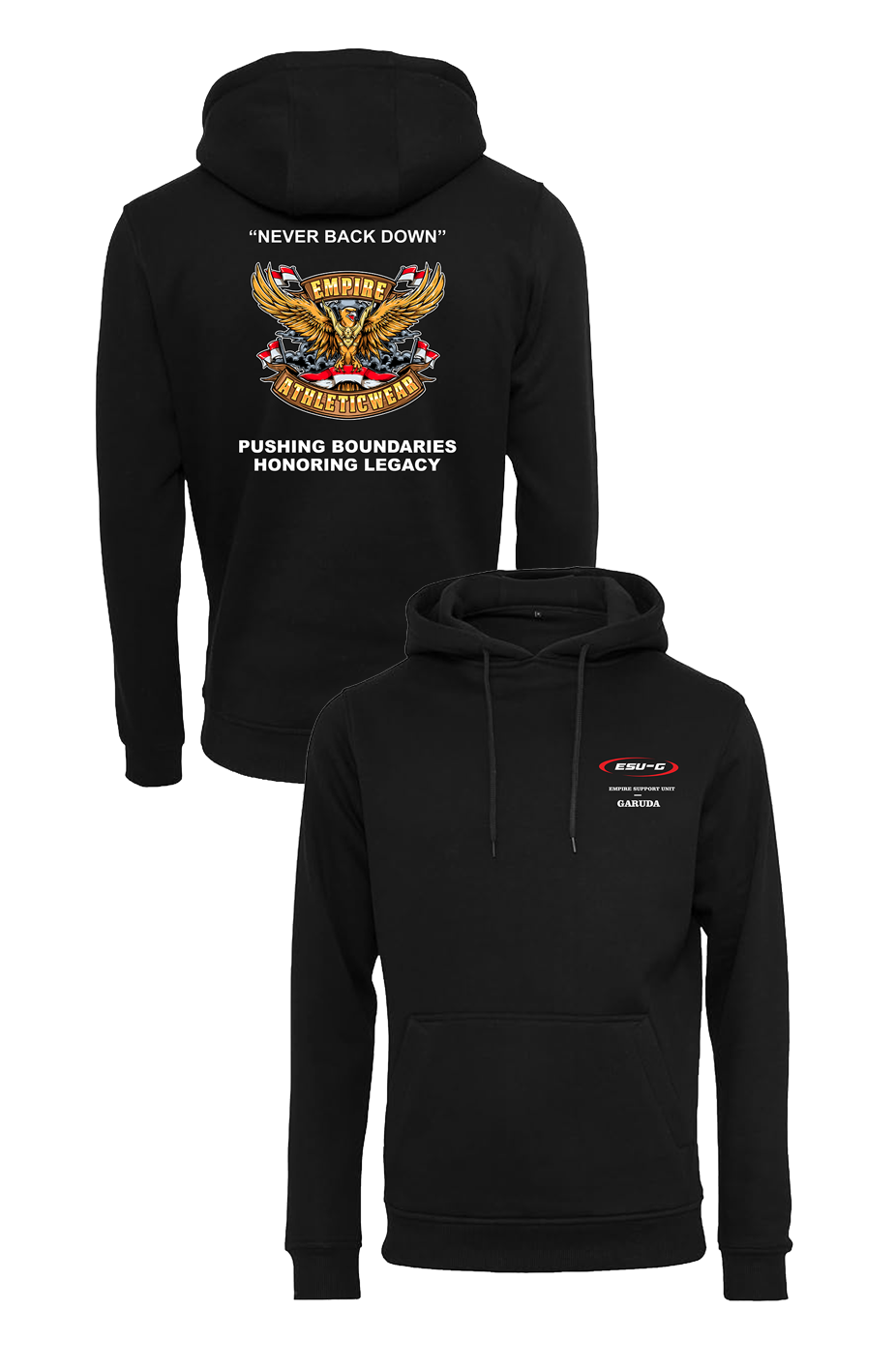 Black hoodie ESU-G 'NEVER BACK DOWN'