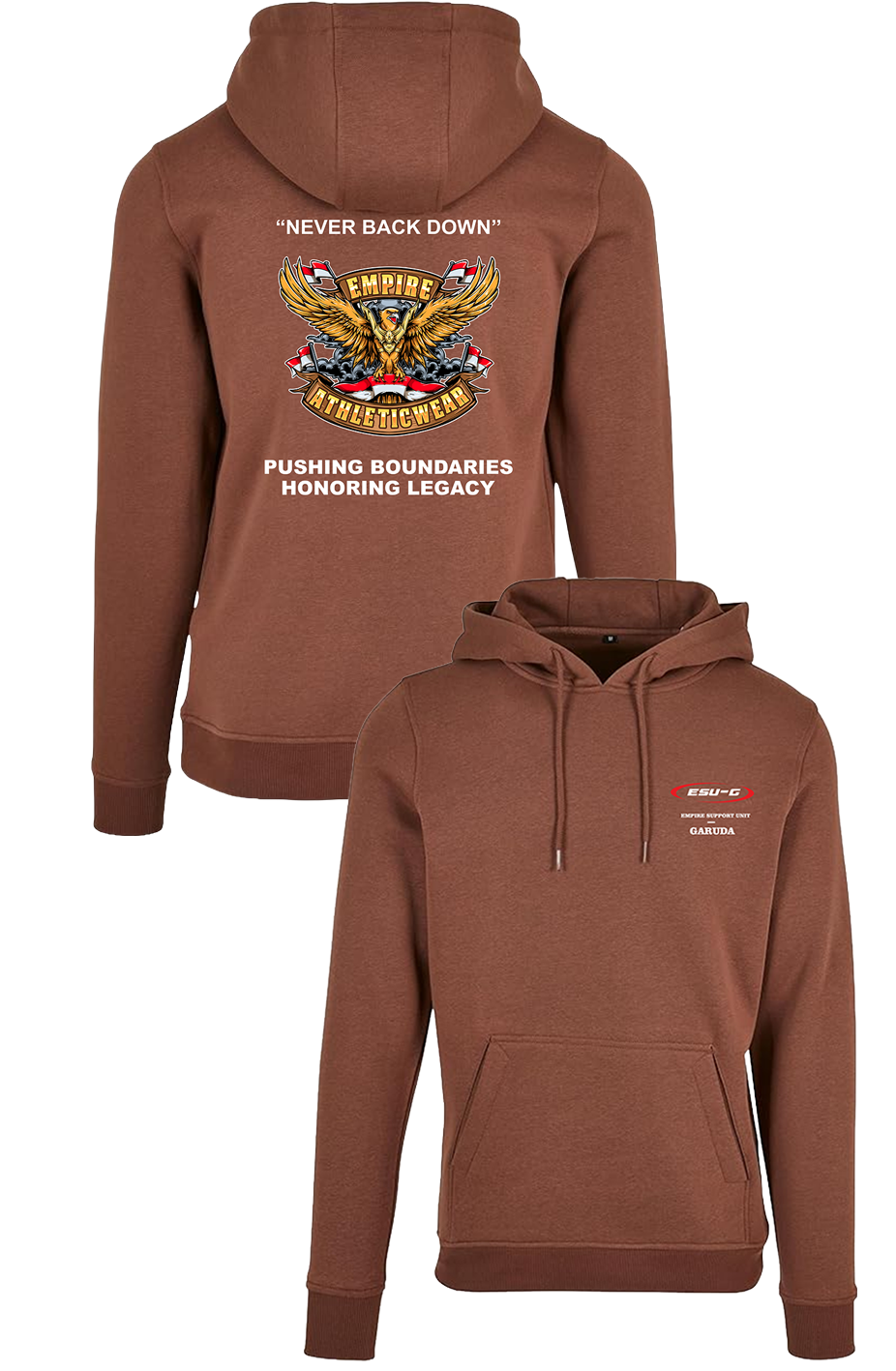 Brown hoodie ESU-G 'NEVER BACK DOWN'